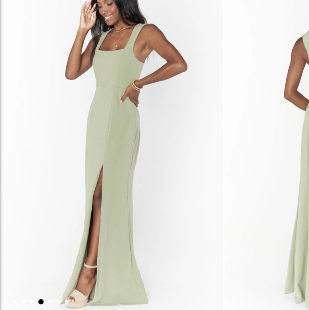 Show Me Your Mumu Paris Gown Womens  XS Moss Green Stretch Maxi Dress Sparkle 3